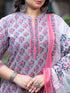 Women Plus Size Grey Pure Cotton Kurta Set With Dupatta